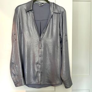 EXPRESS silver collar top relaxed fit